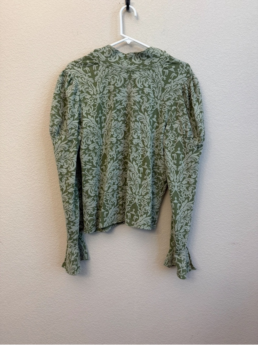 Anthropologie Olive Green Jacquard Puff-Sleeve Turtleneck Top Sz XL - Picture 10 of 11
